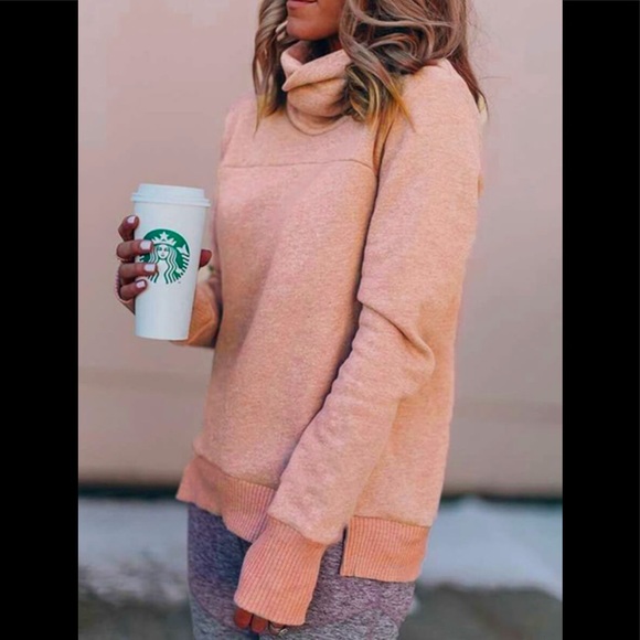 High Neck Loose TurtleNeck Loose Rib Knit Cuffs & Trim Slit Side Soft SweatShirt - Picture 5 of 8
